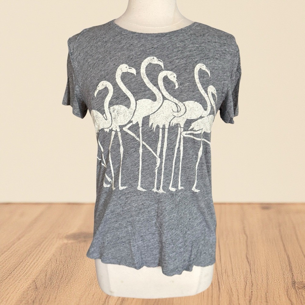 J Crew Flamingo Graphic T-Shirt Sz M Womens Gray Heather Short Sleeve Crew Neck